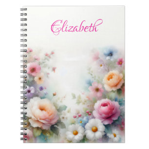 Cuaderno Pintura de flores en acuarela plantilla elegante l
