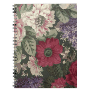 Cuaderno Pintura de flores vintage rojas rosadas azules bla