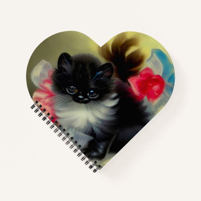 Cuaderno Pintura de gatito blanco y negro vintage (Anverso)