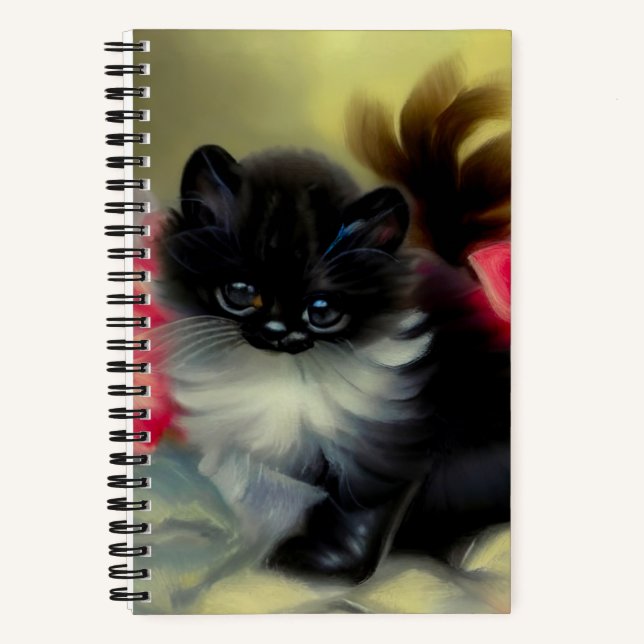 Cuaderno Pintura de gatito blanco y negro vintage (Anverso)