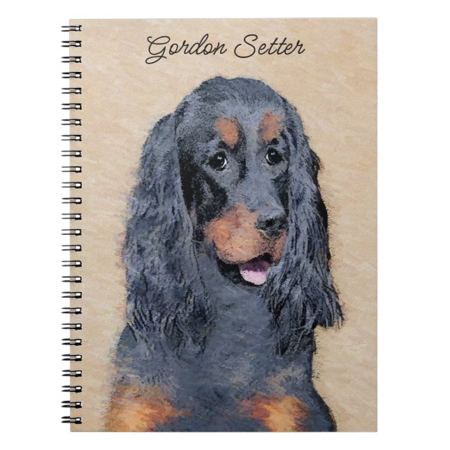 Cuaderno Pintura de Gordon Setter - Arte de Perro Original. (Frente)