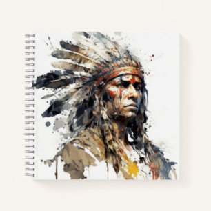 Cuaderno Pintura de guerrero de retrato indio nativo americ