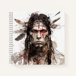 Cuaderno Pintura de guerrero de retrato indio nativo americ