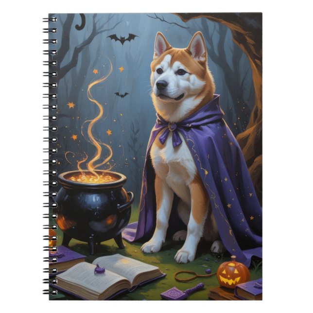 Cuaderno Pintura de Halloween de Akita Dog (Frente)
