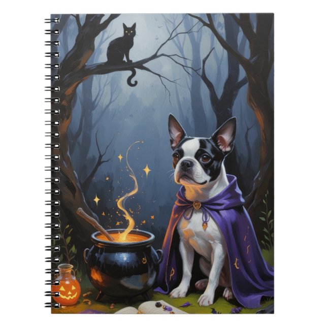 Cuaderno Pintura de Halloween de Boston Terrier Dog (Frente)