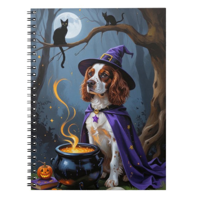 Cuaderno Pintura de Halloween de Brittany Spaniel Dog Whims (Frente)
