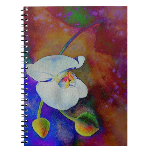 Cuaderno Pintura de la acuarela de orquídeas de Hawái blanc (Frente)
