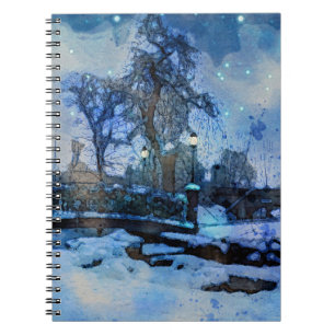 Cuaderno Pintura de la noche de invierno en el parque de la