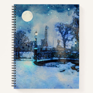 Cuaderno Pintura de la noche de invierno en el parque de la