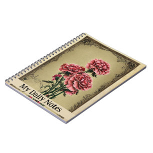 Cuaderno Pintura de los claveles rojos de efemera vintage