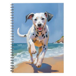 Cuaderno Pintura de mascota de perro dálmata en la playa en