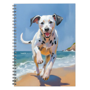 Cuaderno Pintura de mascota de perro dálmata en la playa en