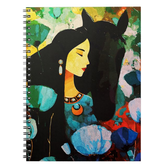Cuaderno Pintura de Mujer y Caballo Turquesa (Frente)