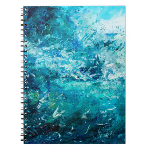 Cuaderno pintura de óleo abstracta que muestra olas en el