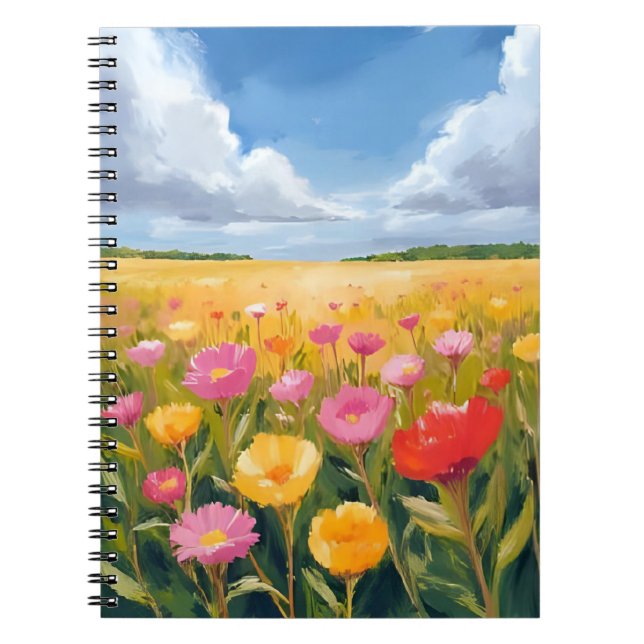 Cuaderno Pintura de paisaje de campo de flores acuarela (Frente)