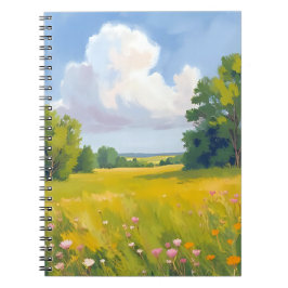 Cuaderno Pintura de paisaje natural de prado verde exuberan