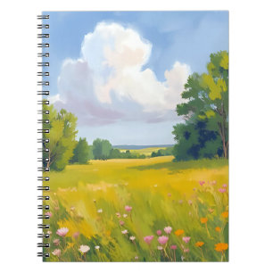 Cuaderno Pintura de paisaje natural de prado verde exuberan