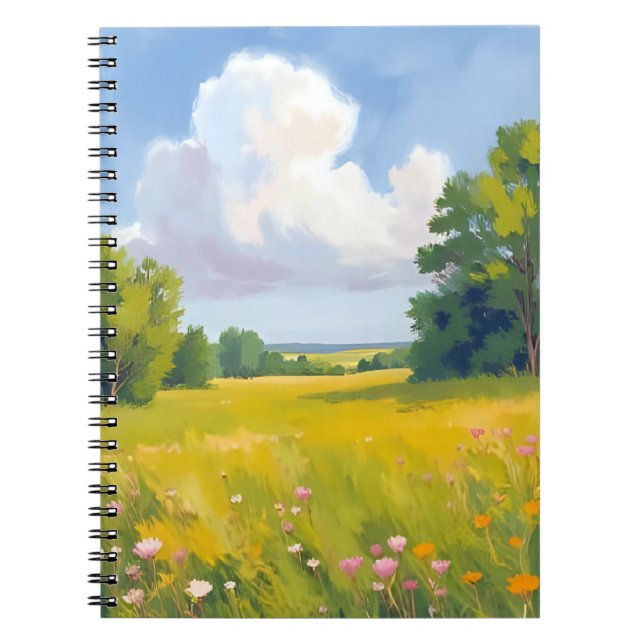 Cuaderno Pintura de paisaje natural de prado verde exuberan (Frente)