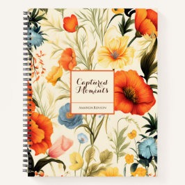 Cuaderno Pintura de patrón de flores coloridas en beige