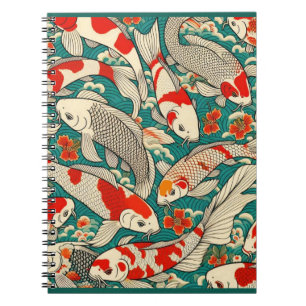 Cuaderno Pintura de patrón japonés de pescado Koi