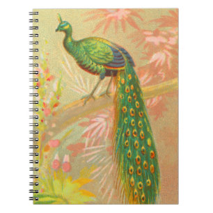 Cuaderno Pintura de pavo real y flores