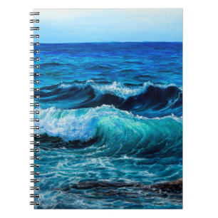 Cuaderno Pintura de petróleo que muestra olas en el océano 