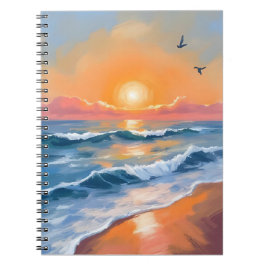 Cuaderno Pintura de playa al aguarela de puesta de sol oceá