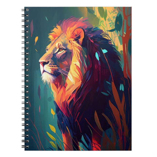 Cuaderno Pintura de retrato animal de león en vida salvaje  (Frente)