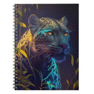 Cuaderno Pintura de retrato de animales leopardos al aire l