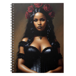 Cuaderno Pintura de rosas rojas Chica negro gótico