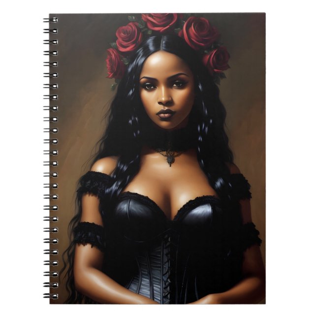 Cuaderno Pintura de rosas rojas Chica negro gótico (Frente)