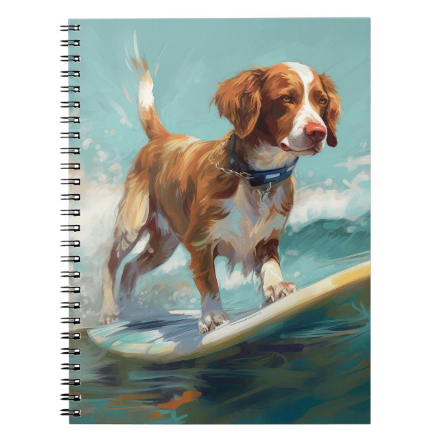 Cuaderno Pintura de surf en la playa con Brittany Spaniel (Frente)