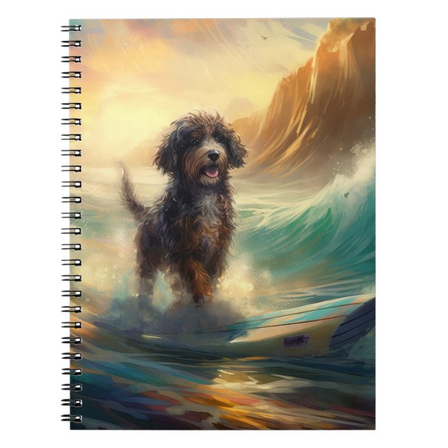 Cuaderno Pintura de surf en la playa de Bernedoodle (Frente)
