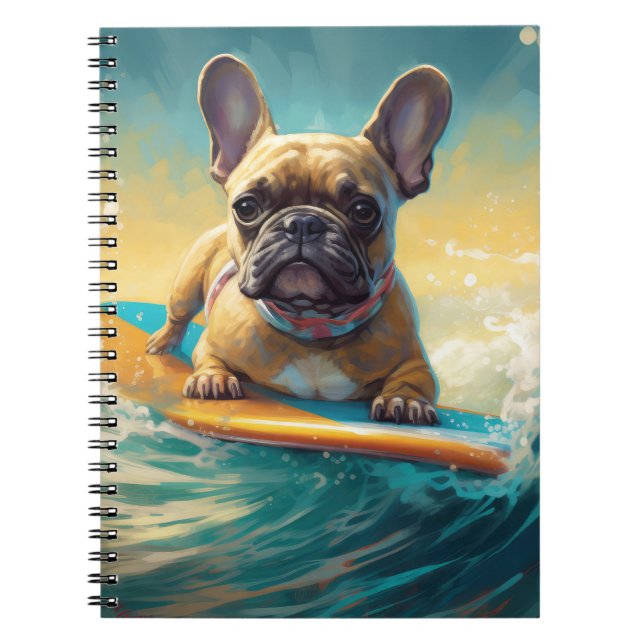 Cuaderno Pintura de surf en la playa de Bulldog francés (Frente)