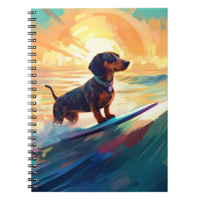 Cuaderno Pintura de surf en la playa de Dachshund (Frente)