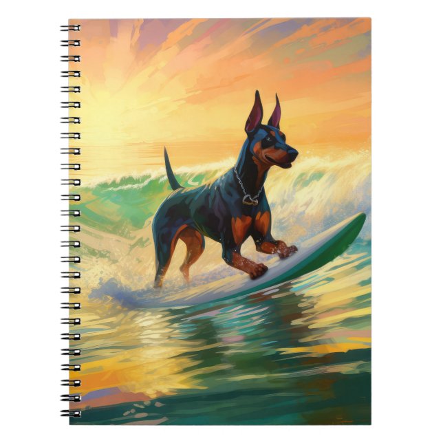 Cuaderno Pintura de surf en la playa de Doberman (Frente)