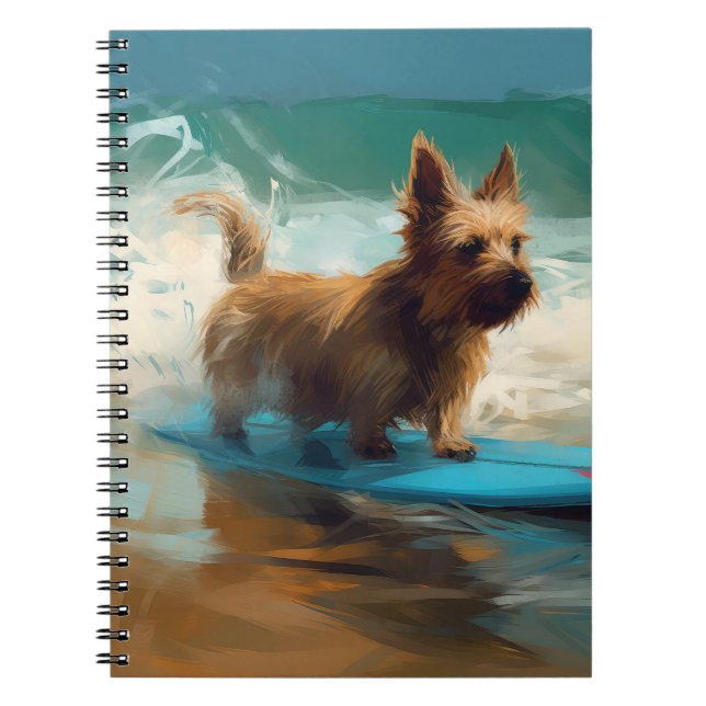 Cuaderno Pintura de Surf en la Playa de Terrier Australiano (Frente)