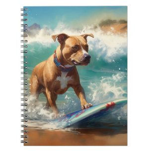 Cuaderno Pintura de surf en la playa del American Staffords