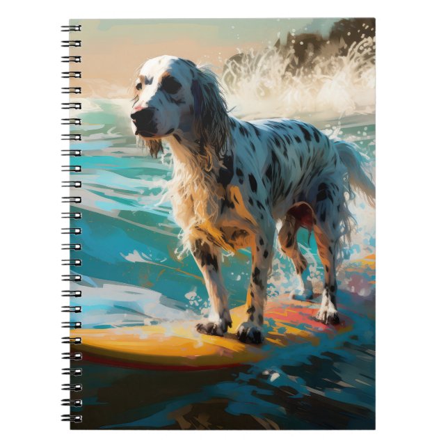 Cuaderno Pintura de surf en la playa del Setter inglés (Frente)