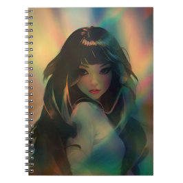 Cuaderno Pintura de un Chica animado rodeado de arcoiris
