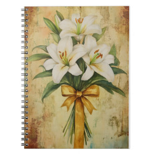Cuaderno Pintura de un ramo de lirios blancos con una cinta