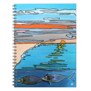 Cuaderno Pintura del amanecer en el océano de 8 bits por Al