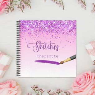 Cuaderno Pintura del nombre del purpurina rosa púrpura en e