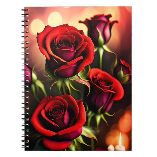 Cuaderno Pintura digital de flores de rosa roja-58567 (Frente)