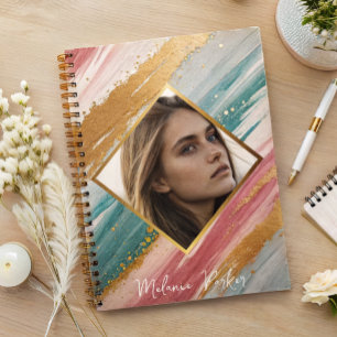Cuaderno pintura dorada verde azulada rosa personalizada