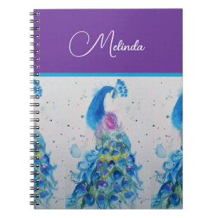 Cuaderno Pintura en Acuarela Azul de Pavo Real Elegante