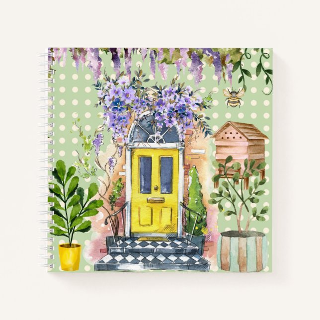 Cuaderno Pintura en acuarela Lunares Jardín verde Boceto (Anverso)