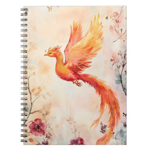 Cuaderno pintura en acuarela que representa un fénix mítico
