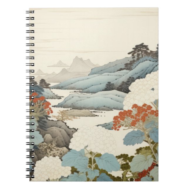 Cuaderno Pintura en el jardín de Hydrangea al aire libre. (Frente)