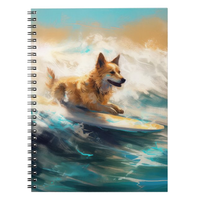 Cuaderno Pintura finlandesa de Lapphund Beach Surfing (Frente)